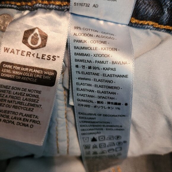 Levi's Denim Shorts Size 32 Button Fly 501 Raw Hem High Rise Medium Dark Stretch - Picture 5 of 12